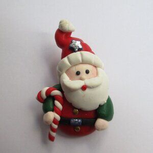 Santa Claus with Candy Cane Christmas Pin Brooch 3D Clay Whimsical